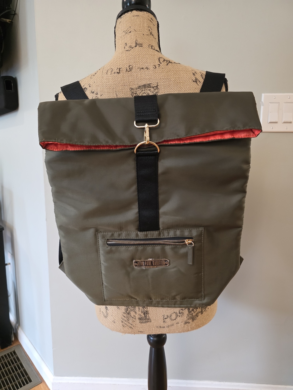 Jean Paul Gauktier Olive Green Roll-Top Backpack